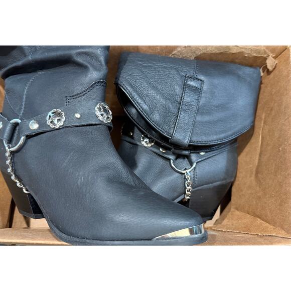 Dingo Womens Olivia Pull On Pointed Toe Casual Boots Mid Calf Mid Heel 2-3" BLK - Picture 2 of 5